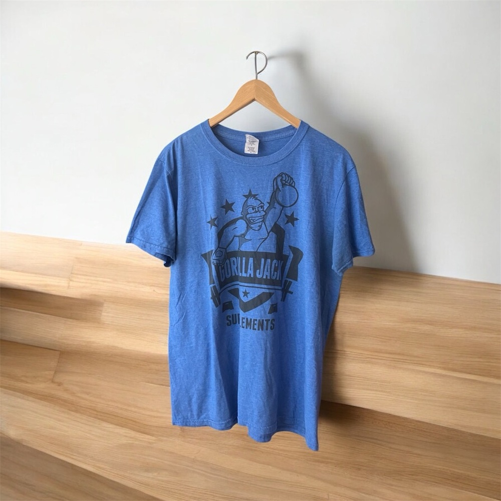 Men's Gorilla Jack Supplements Graphic T-Shirt Blue Black Large Fitness